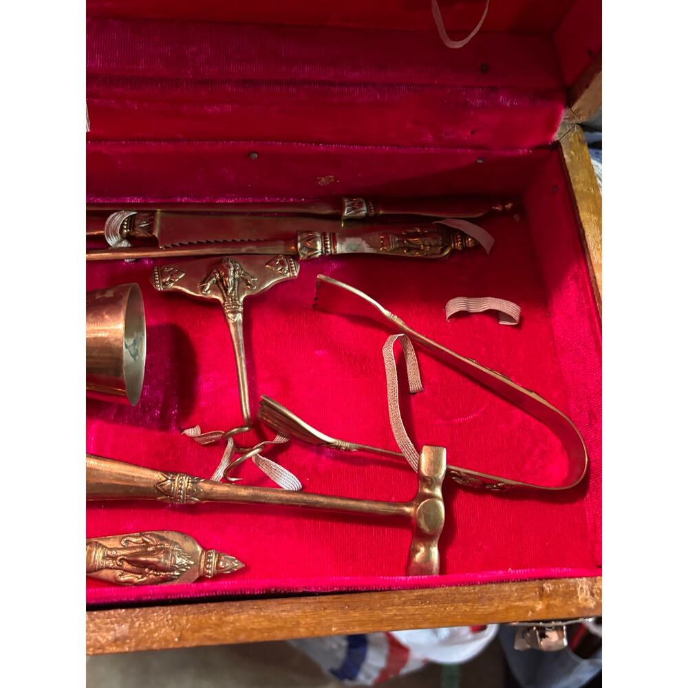 Vintage Thai/ Indian bronzeware bar tool set. mid-20th century. 8 pieces